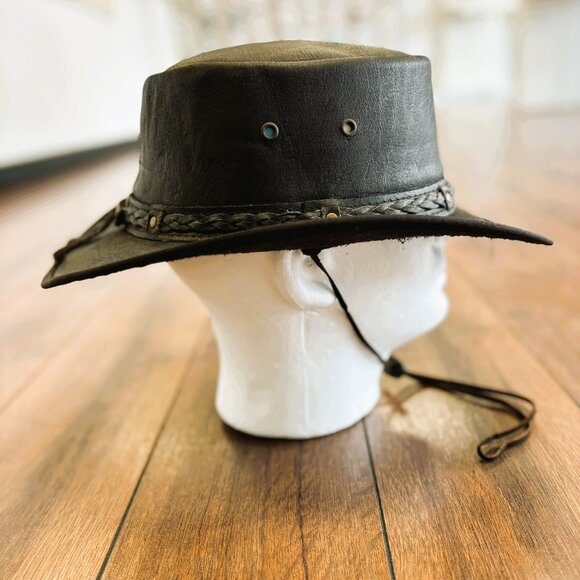 Distressed Foldable Leather Hat Cowboy Unisex Real Leather